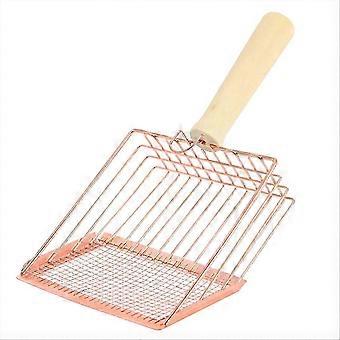 Stainless Steel Cat Litter Scoop with Dual-Mesh Sifting, Ergonomic Wood Handle, Wall Hook for Easy Storage