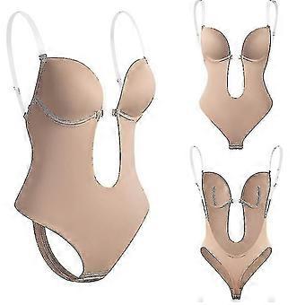 Womens Backless Bodysuit Shapewear U Plunge Seamless Thong Plunging Deep V-Neck Body Shaper For Wedding