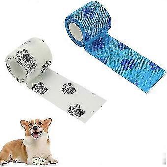 Bandage Shoes for Dogs, Dog Paw Bandage Non-Woven Tape, Self-Adhesive Bandage Shoes, Dog DIY Shoes Paw-Protection (2PCS, 5cm * 4.5m) White Blue