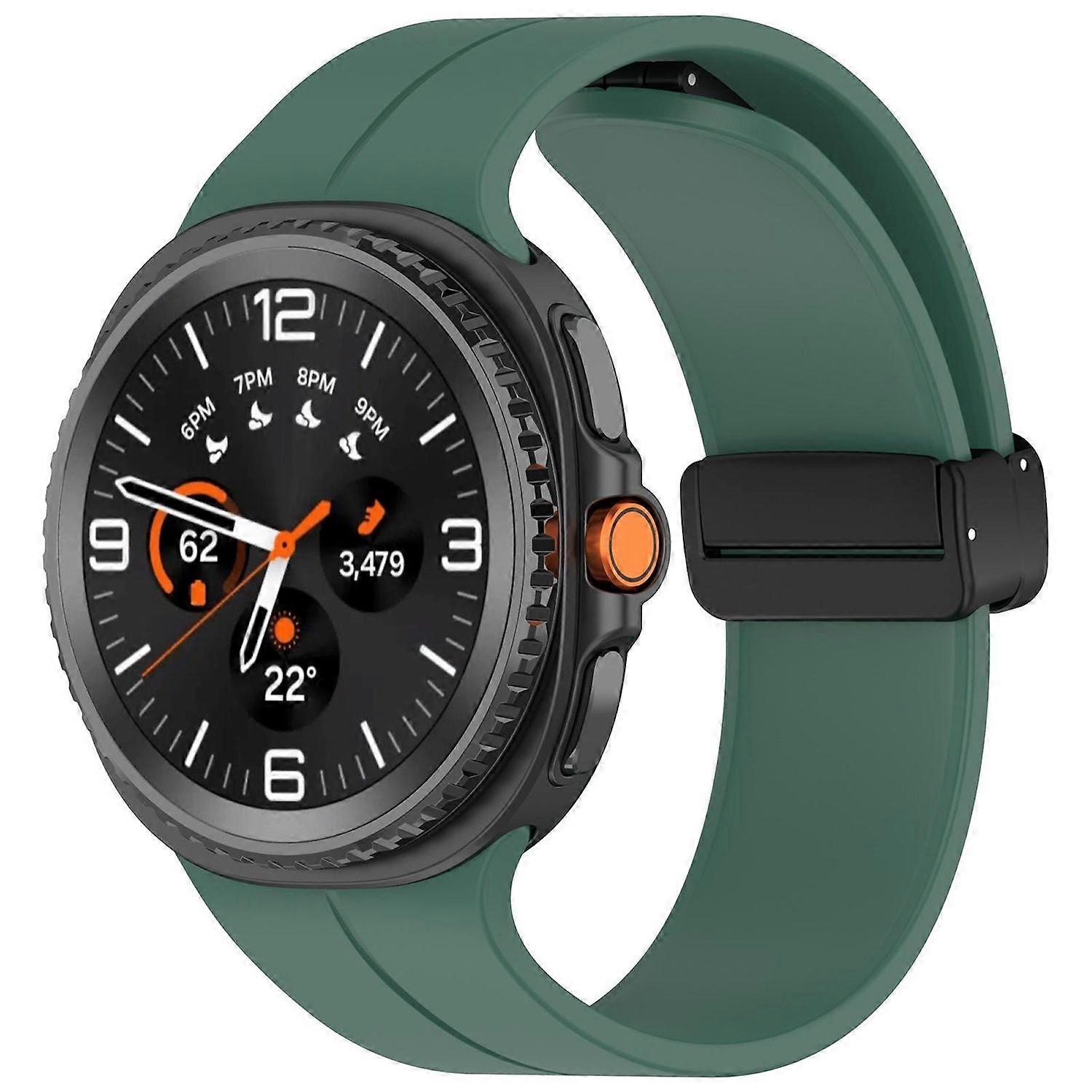 For Samsung Galaxy Watch 8 / 8 Classic Silicone Strap with Magnetic Folding Clasp Dark Green
