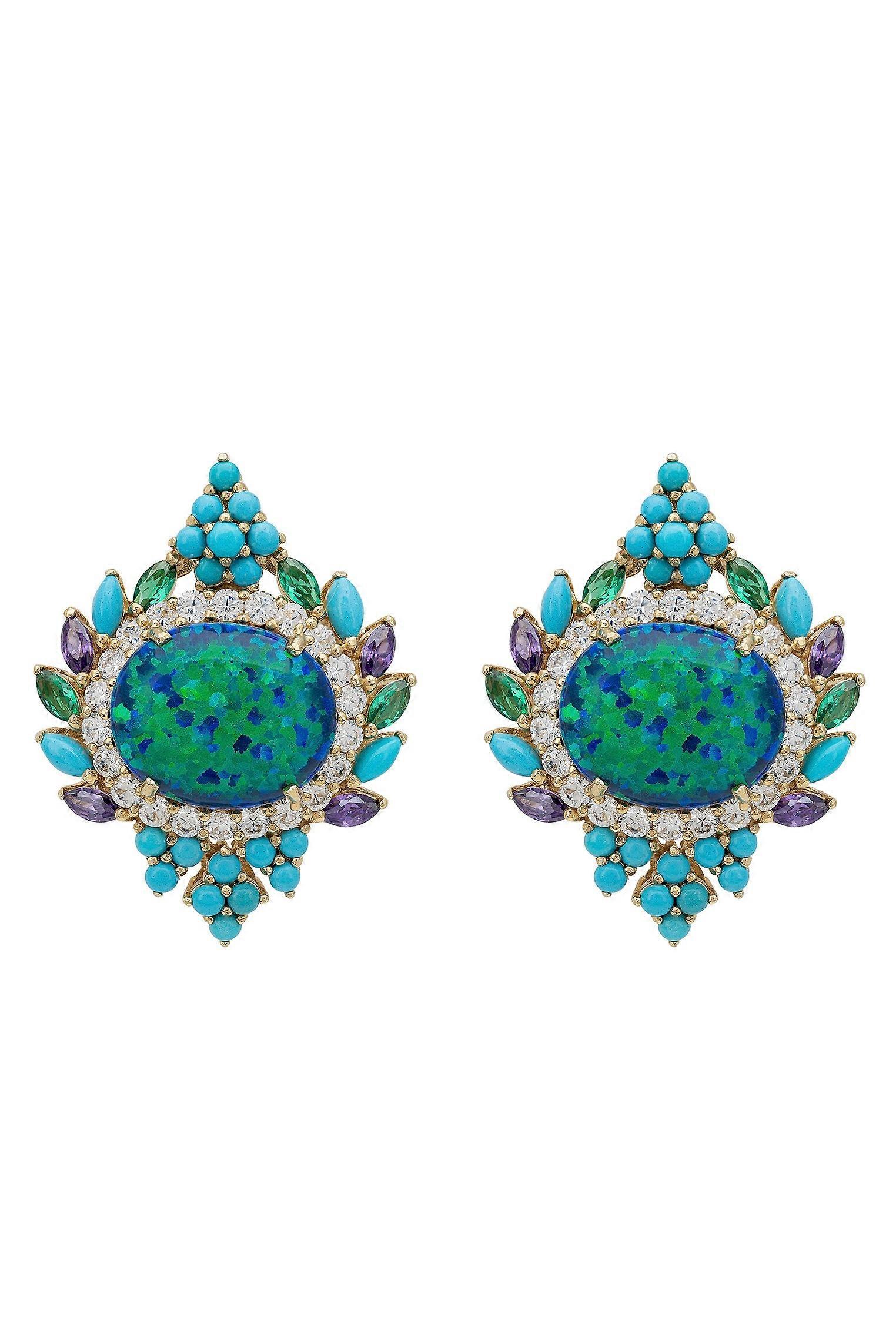 Francesca Blue Opal Stud Earrings Gold