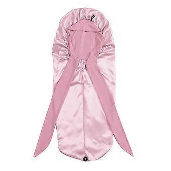 Women Bonnet Sleeping Hat Long Tail Braid Hair Night Sleep Cap Head Shower Caps compatible with Sauna Bathing Bonnet Pink