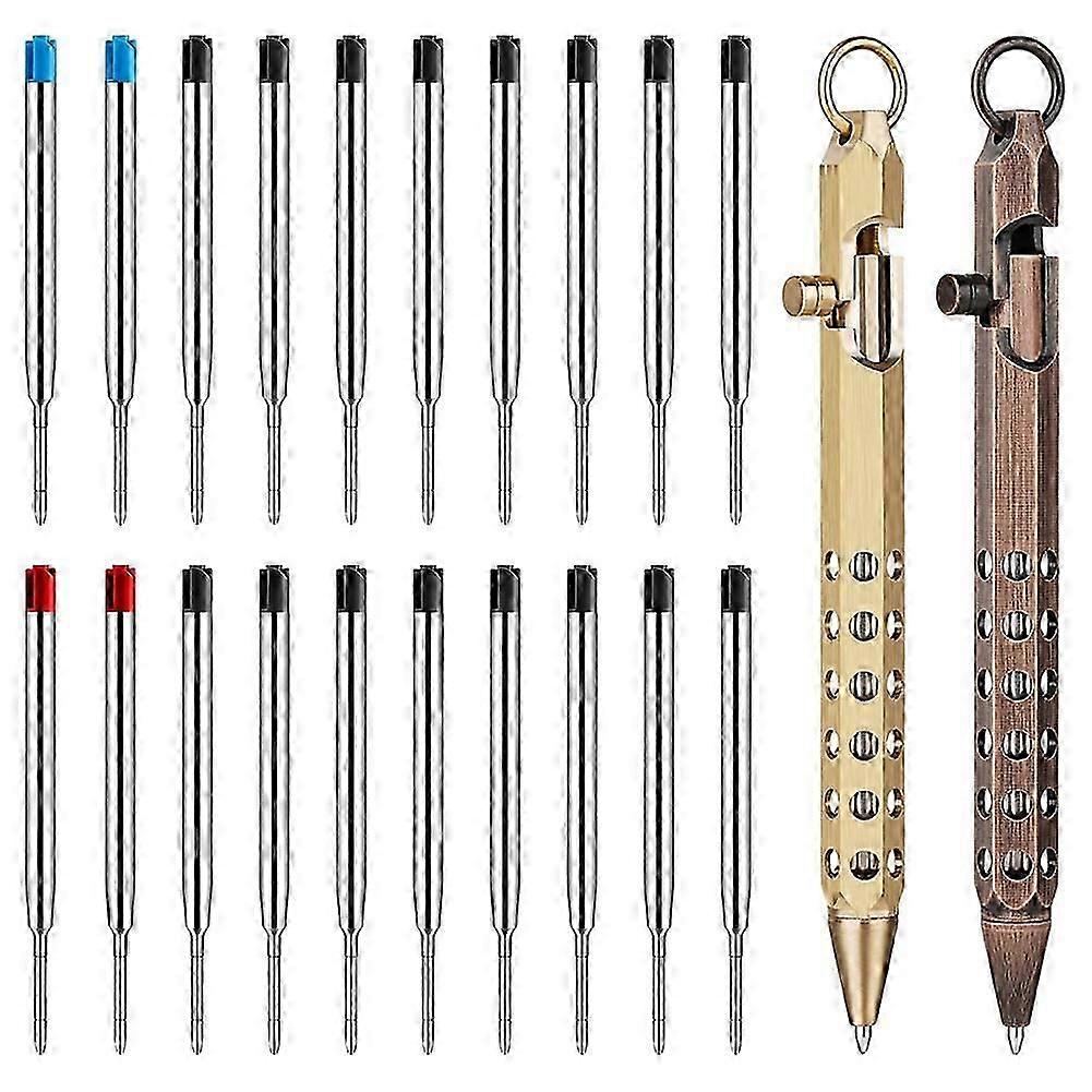 2Pack Bolt Action Pen Set, Hexagonal Solid Brass Pocket Pen with 20 Ballpoint Refills B