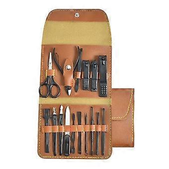 16 Piece Manicure Set Stainless Steel Nail Clippers with Precision Blades, Compact Case for Travel Grooming