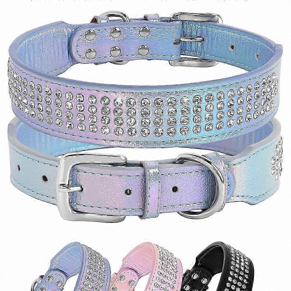 Adjustable Rhinestone Bling Leather Collar for Medium and Large Pets