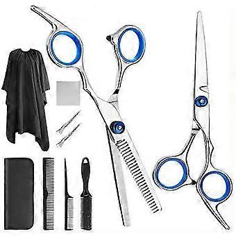 Hair Cutting Scissors Kit 10 Pcs Stainless Steel with Combs Cape Clips for Barber Hairdressing Blue
