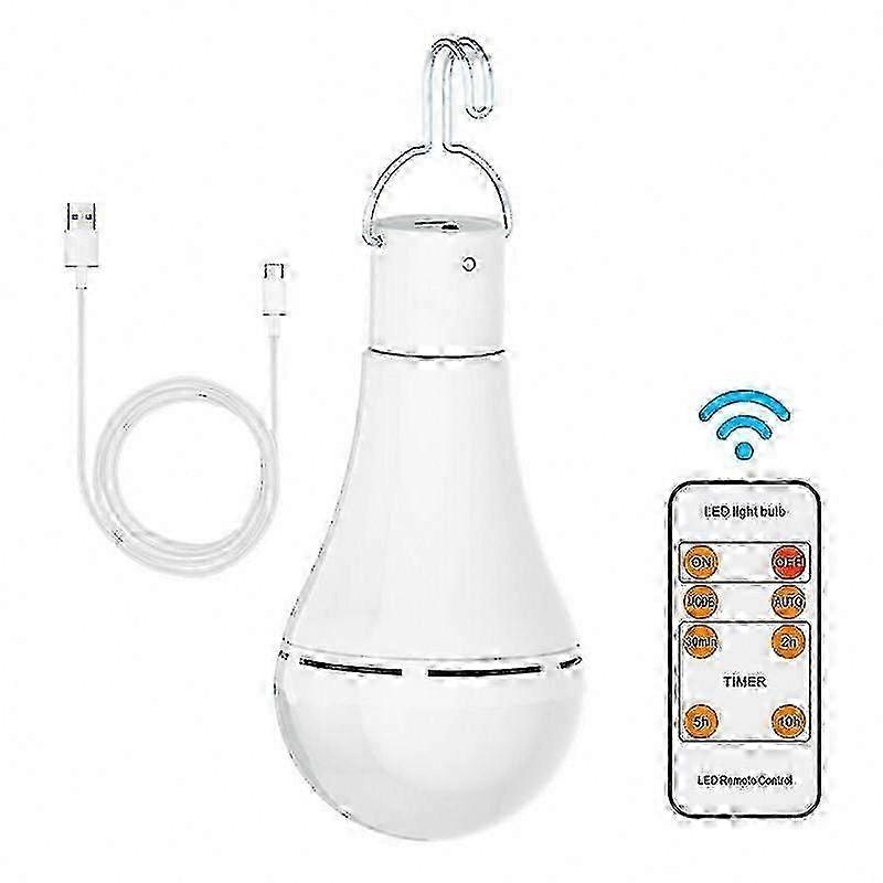 E27 LED Light Bulb Dimmable 7W USB Rechargeable with Remote Control for Camping