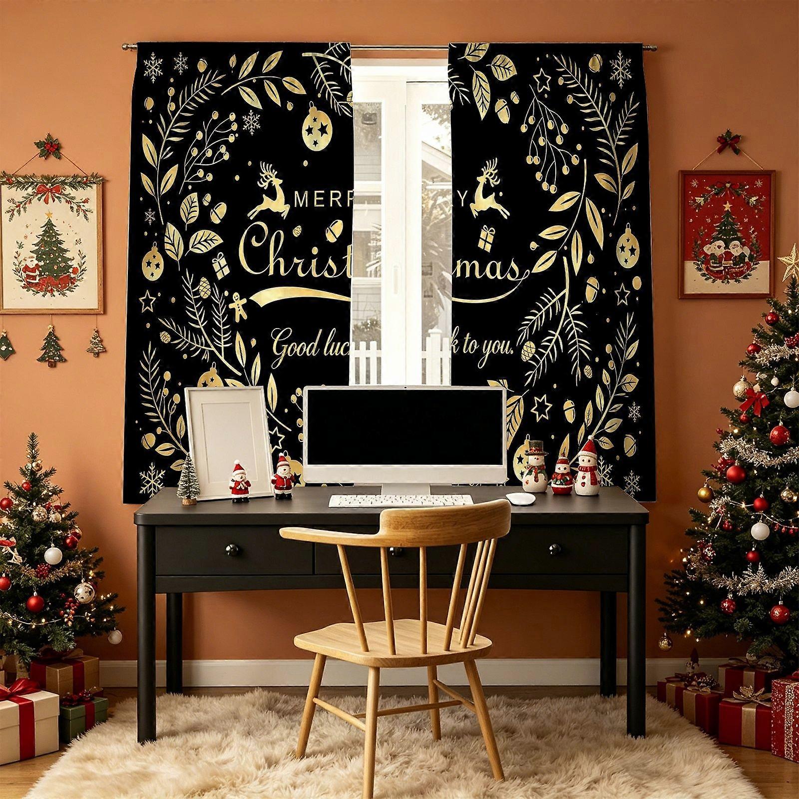 black-gold patterned Christmas text Pattern Curtain