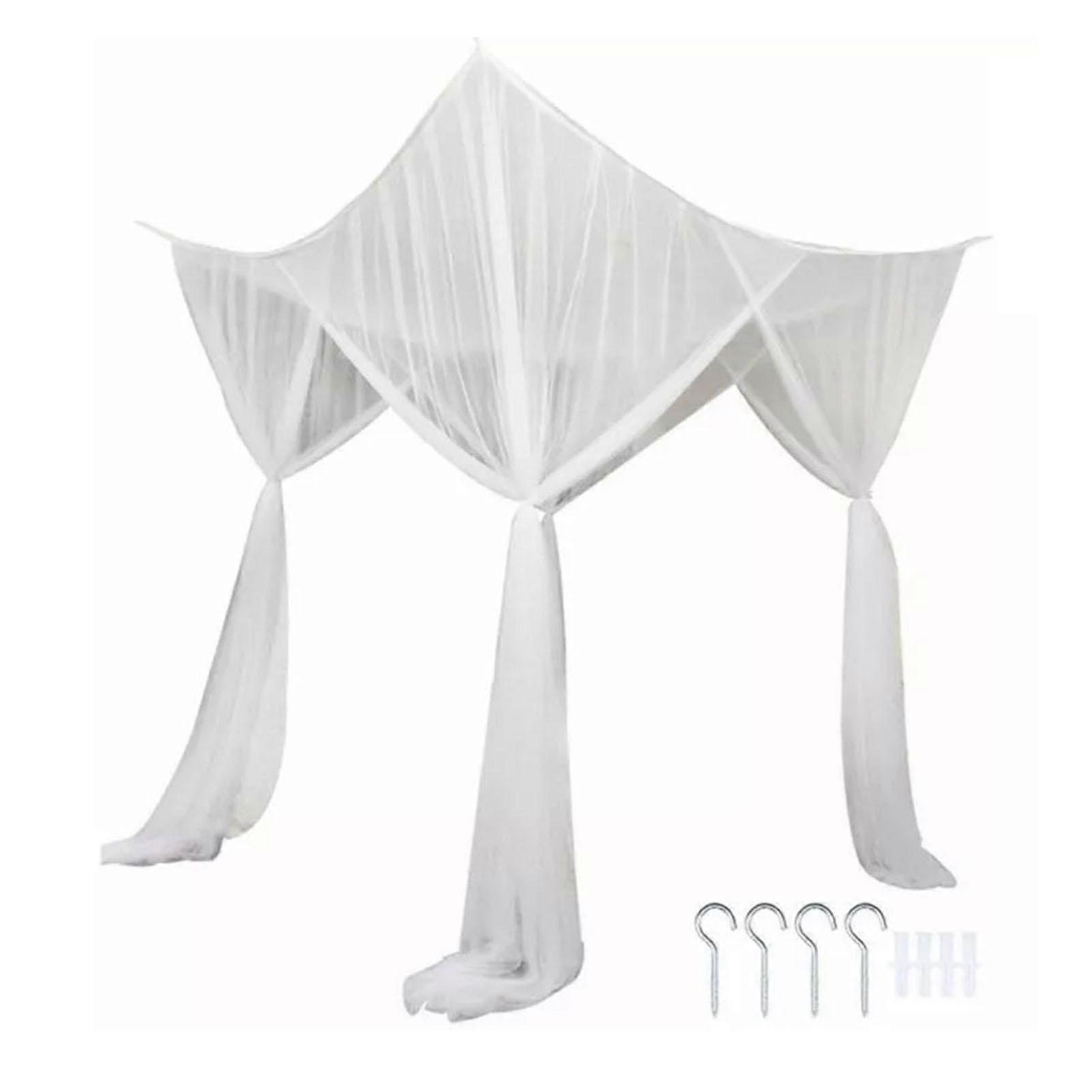 Square Bed Canopy Polyester Effective Protection 4 Corner Canopy Durable for Home White