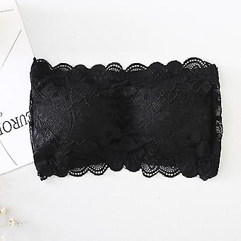 2 Pieces Women's Floral Lace Tube Top Bra Bandeau Strapless Bras Seamless Stretchy Chest Wrap Black+white
