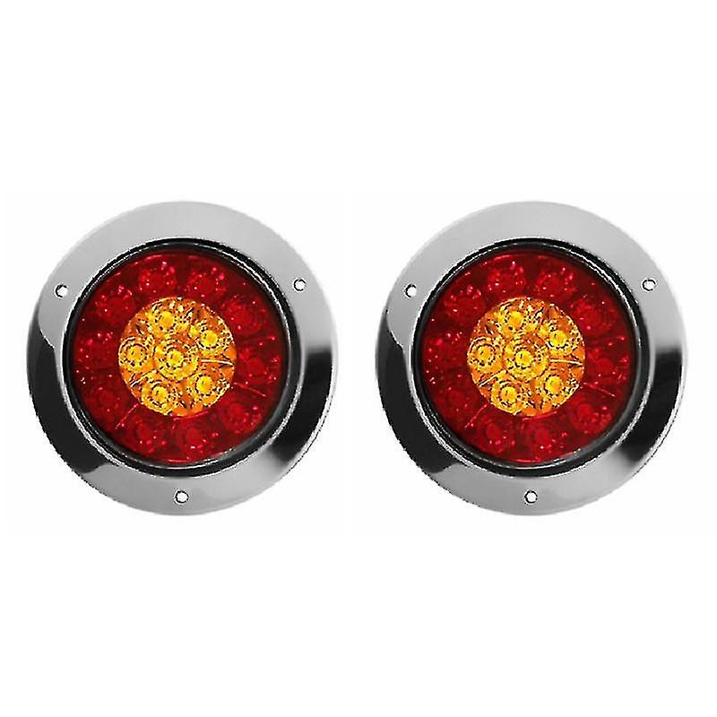 2x 16 Led Turn Signal Stop Brake Light Trailer Truck Round Taillights Side Lamp