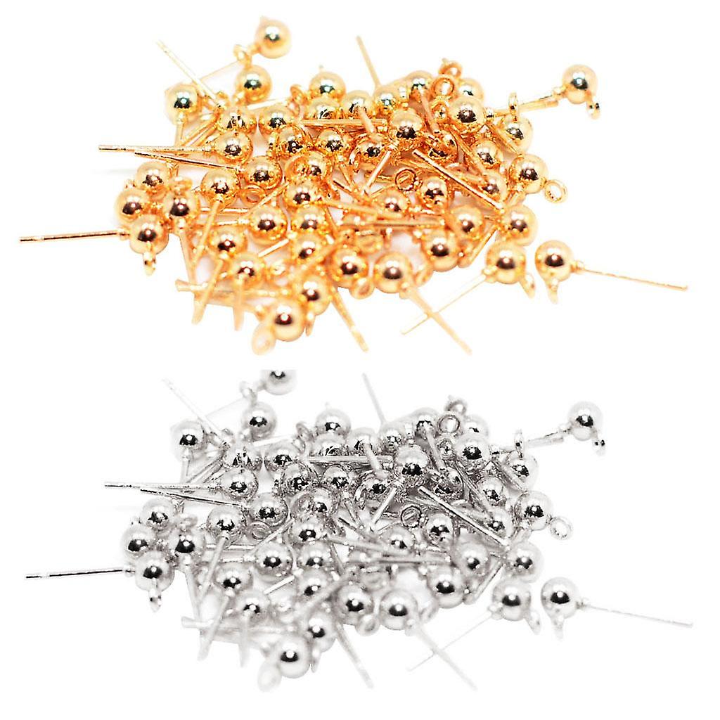 100pcs Ear Pin Studs Solid Ball Post with Loop Earring Findings DIY Craft