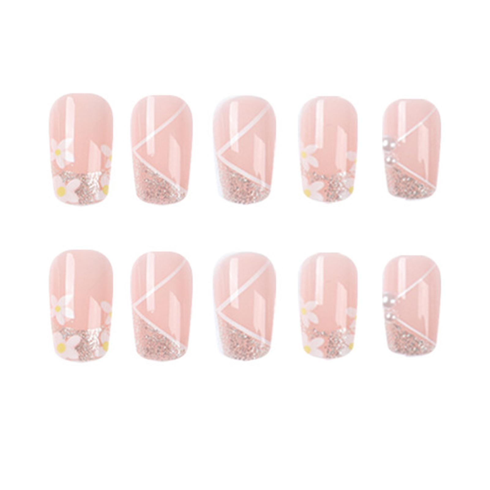 24pcs Short Press On Nails Gentle Exquisite Static False Nails For Nail Art Beginners Practice