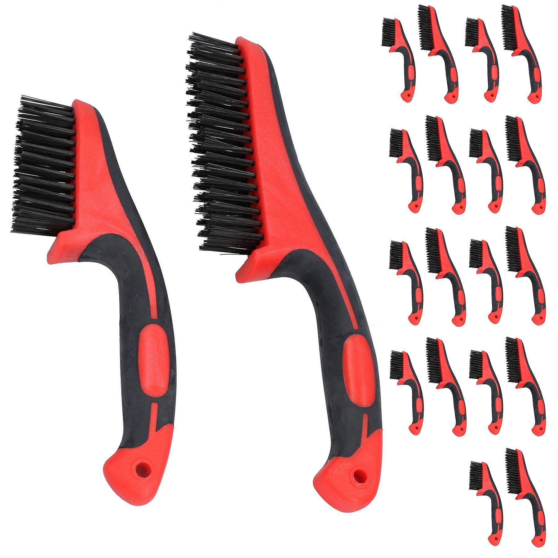 Handheld Wire Brush Rust Removal Cleaning Rubber Soft Grip Handle 11” + 8.5” 20pc
