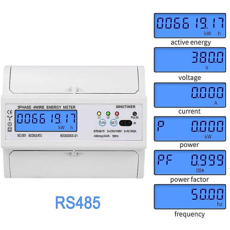 DTS6619-017 Three Phase Four Wire LCD 7P Backlit Energy Watch with Multifunction RS485 Energy Meter