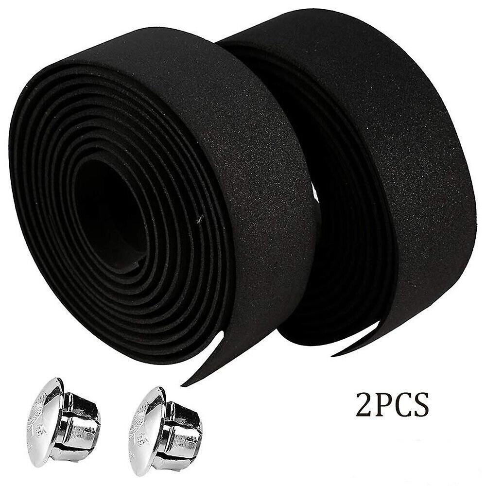 Road Bike Handlebar Tapes Foam Bicycle Anti-Slip Grip Wrap with Plugs Black