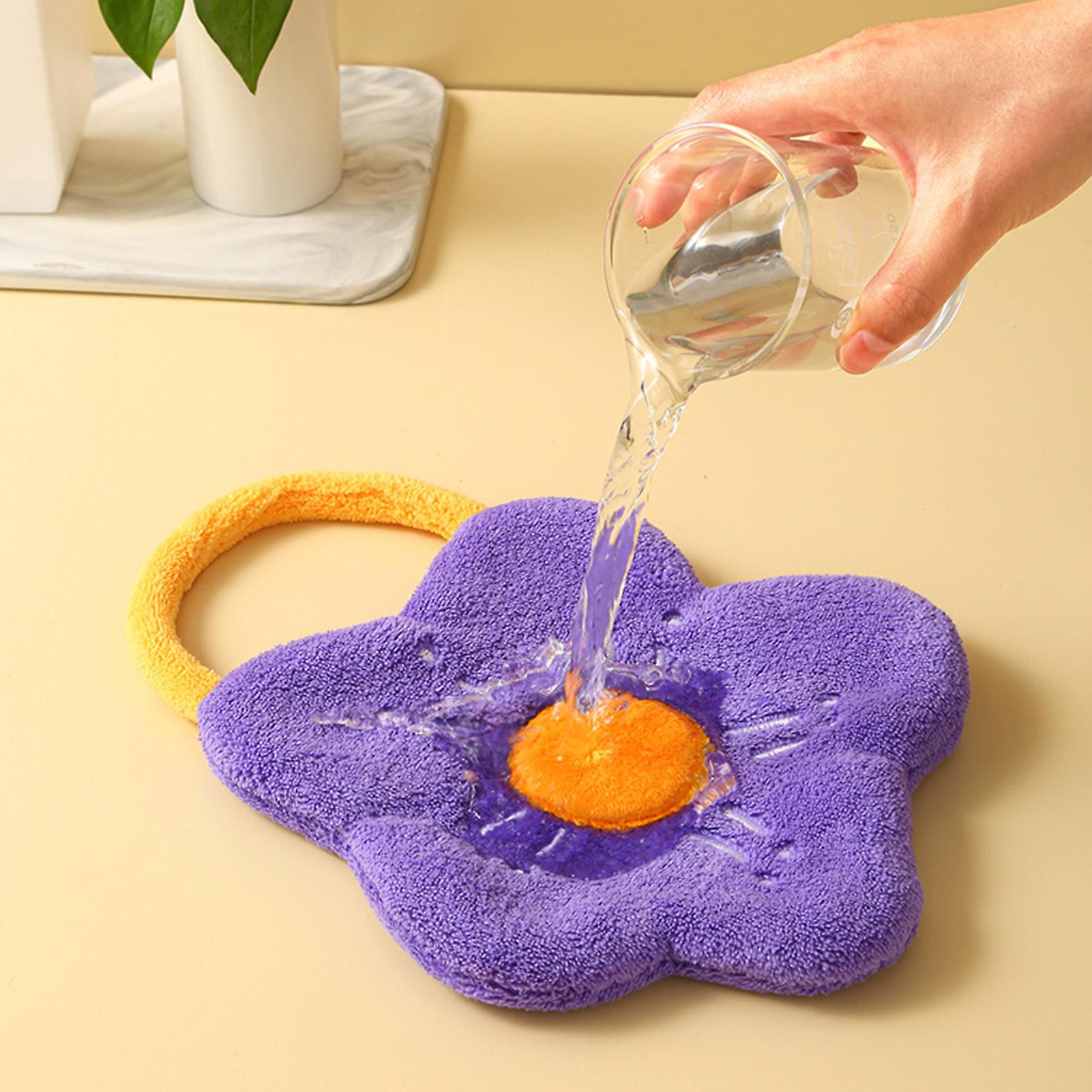 Towel Double Layer Coral Fleece Flower Shape Strong Absorption Ability Soft Hanging Hand Towel Purple 