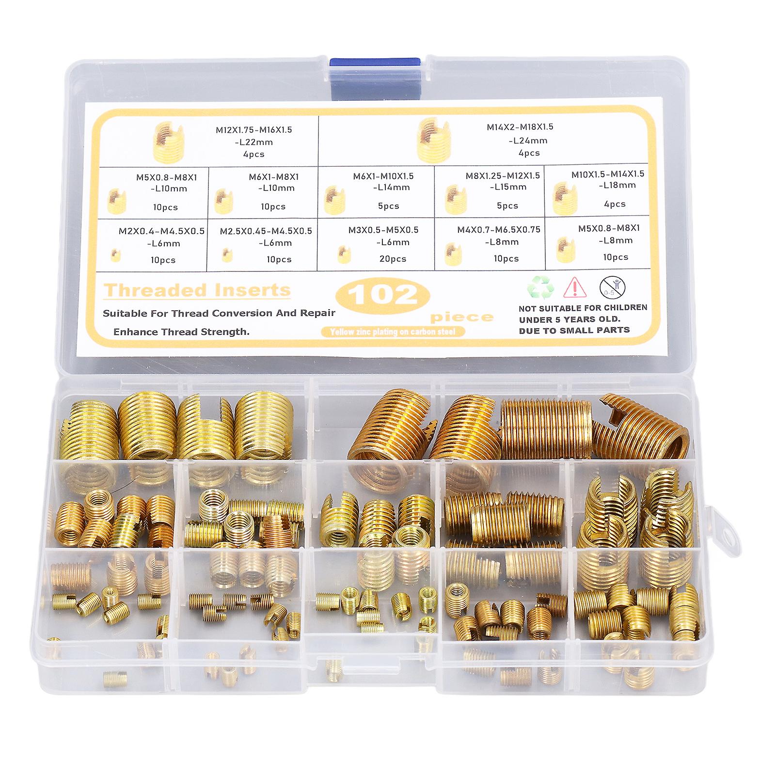 Risegun Self Tapping Thread Inserts Set Self Tapping Thread Inserts Set, 102pcs High Carbon Steel Quick Repair Tool for M2-M14 Threads