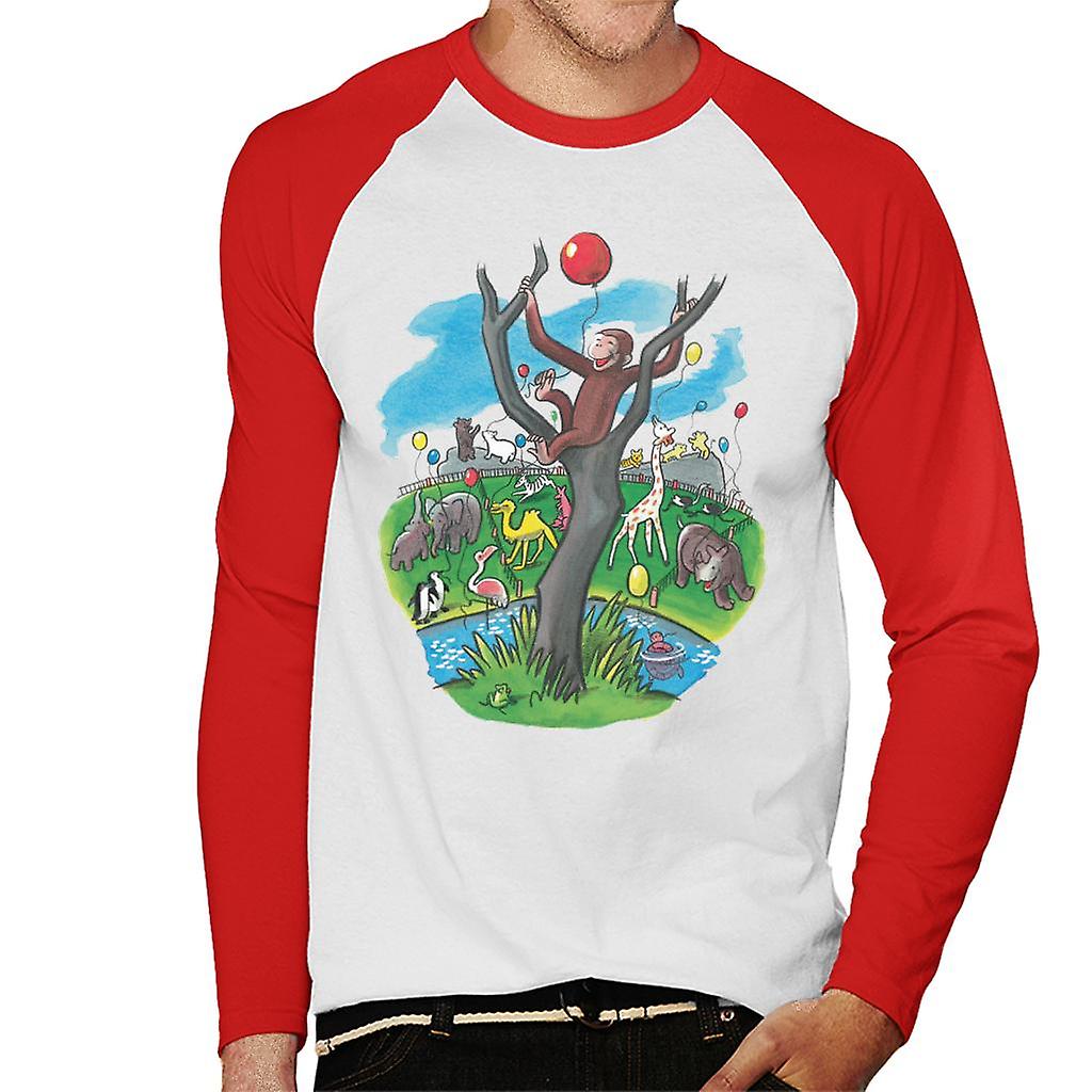 Curious George In A Tree At The Zoo Men's Baseball Long Sleeved T-Shirt