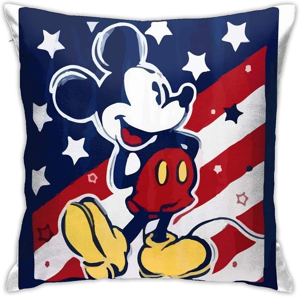 Soft Decorative Throw Pillow Cases Mickey Mouse American Flag Square Pillowcase Comfy Cushion Cover Luxury Pillow Cover for Sofa Bed Chair Car Home De