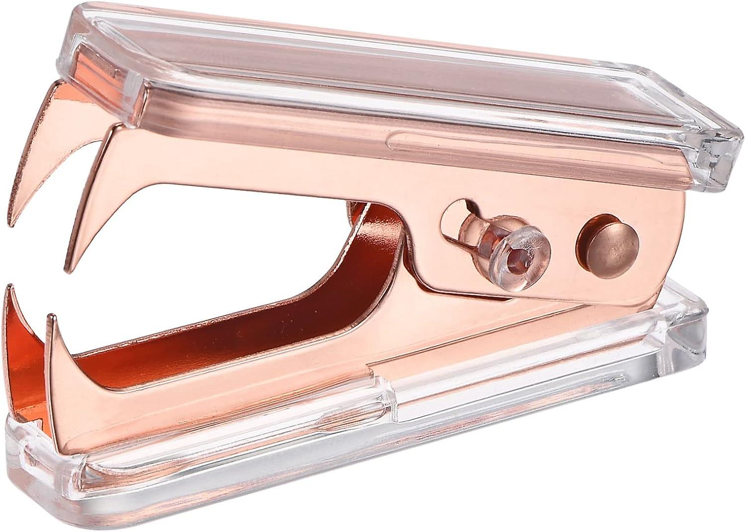 One piece binding removal tool with acrylic main metal pliers for binding and pulling out, used for office and home desktop accessories rose gold