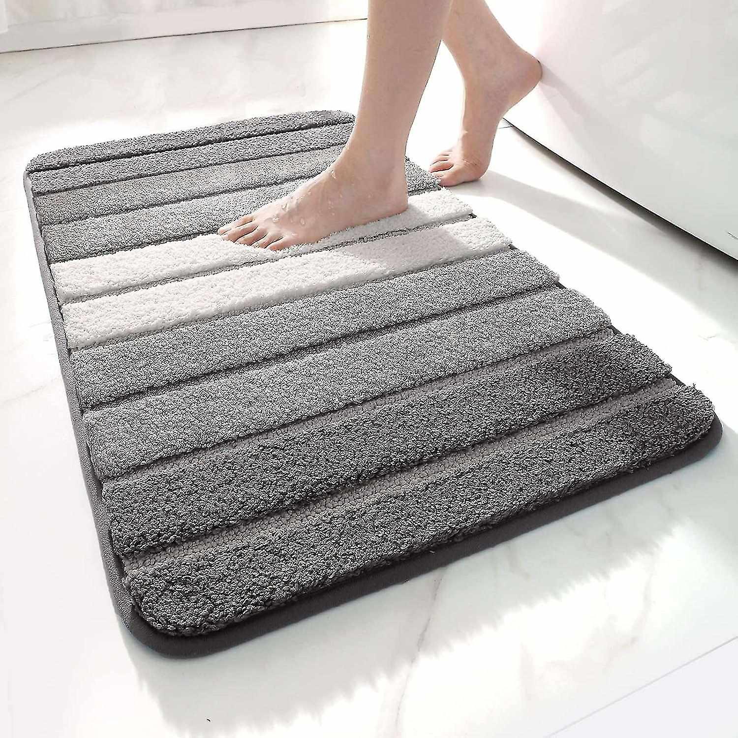 Extra Soft Non-Slip Bath Mat Machine Washable Water Absorbing Bath Mat 40 x 60 cm Gray