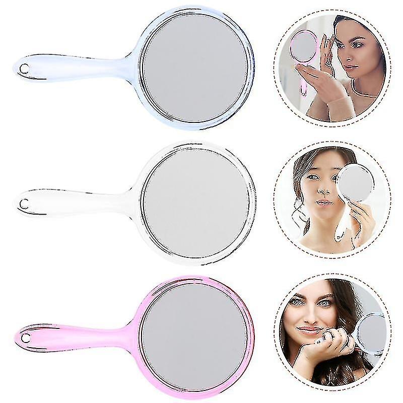 3 Pack Simple Handheld Mirror Girls Magnifying Makeup Mirror Handle Mirror
