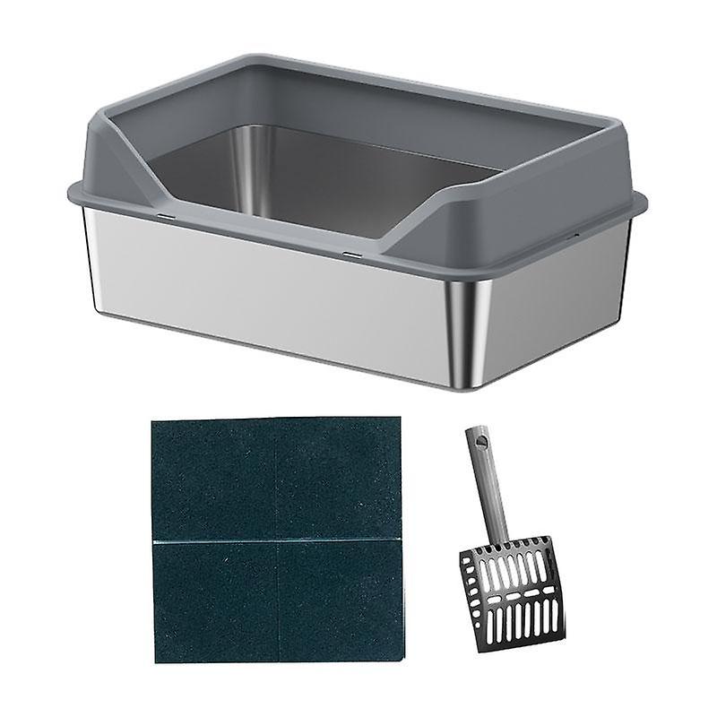 Open Top Pet Litter Box Heightened Fence Cat Bedpan Anti Splashing Low Entry 50x35x15cm Dark Gray