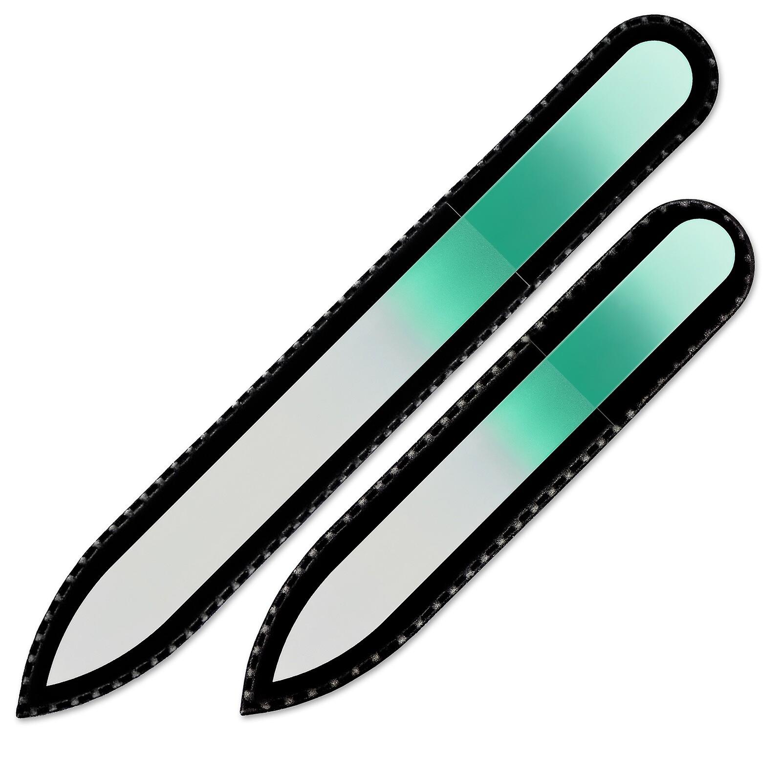 Set of 2 Rainbow Crystal Nail Files, Hand made of Czech tempered glass R-MS9 - White Green