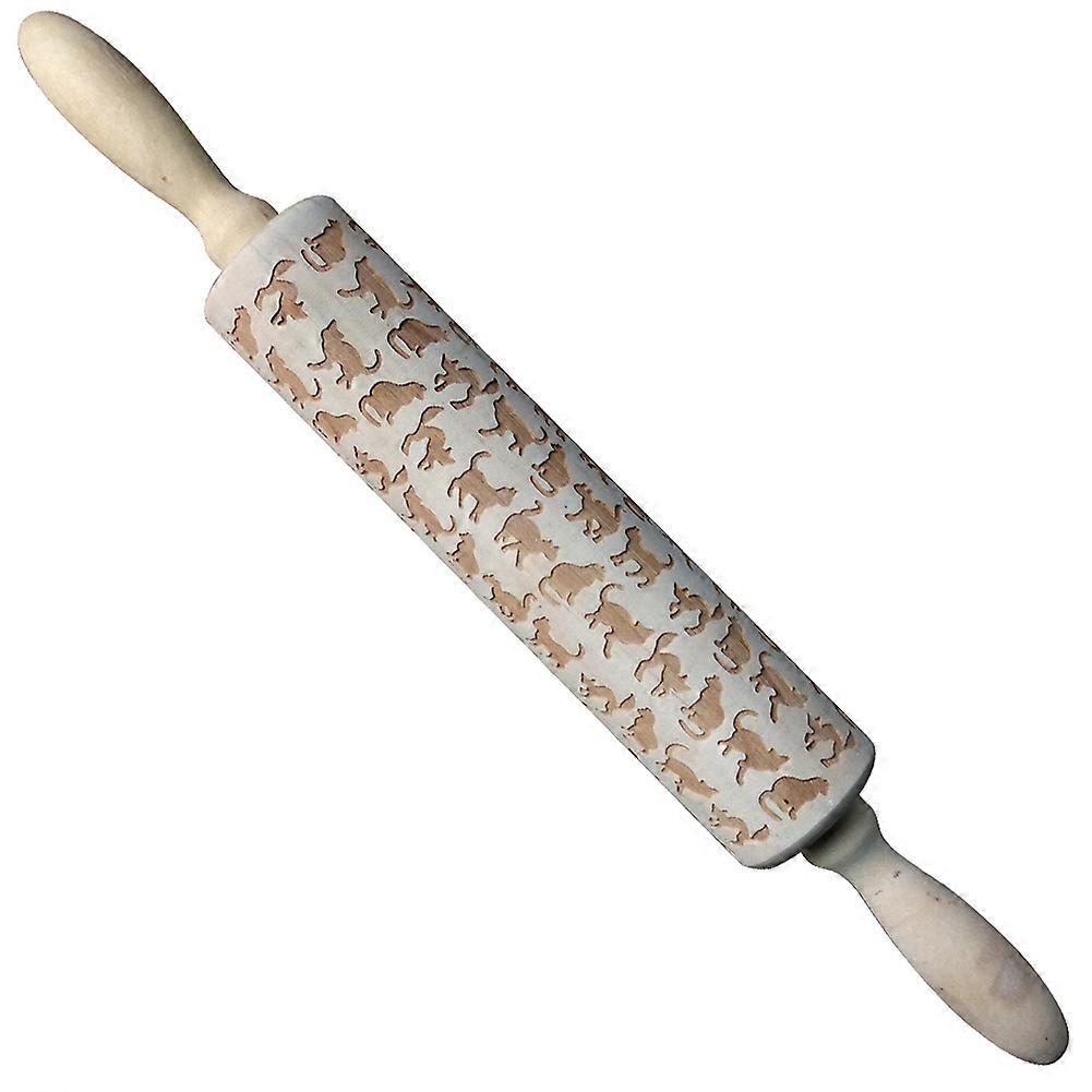 Kitchen Rolling Pin Bread Cookie Dough Roller with Cats Carving