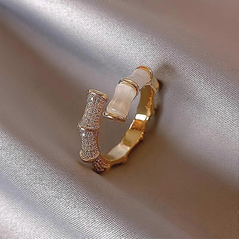 Geometric Type Inlaid Zircon Open Bamboo Design Ring Simple Flash