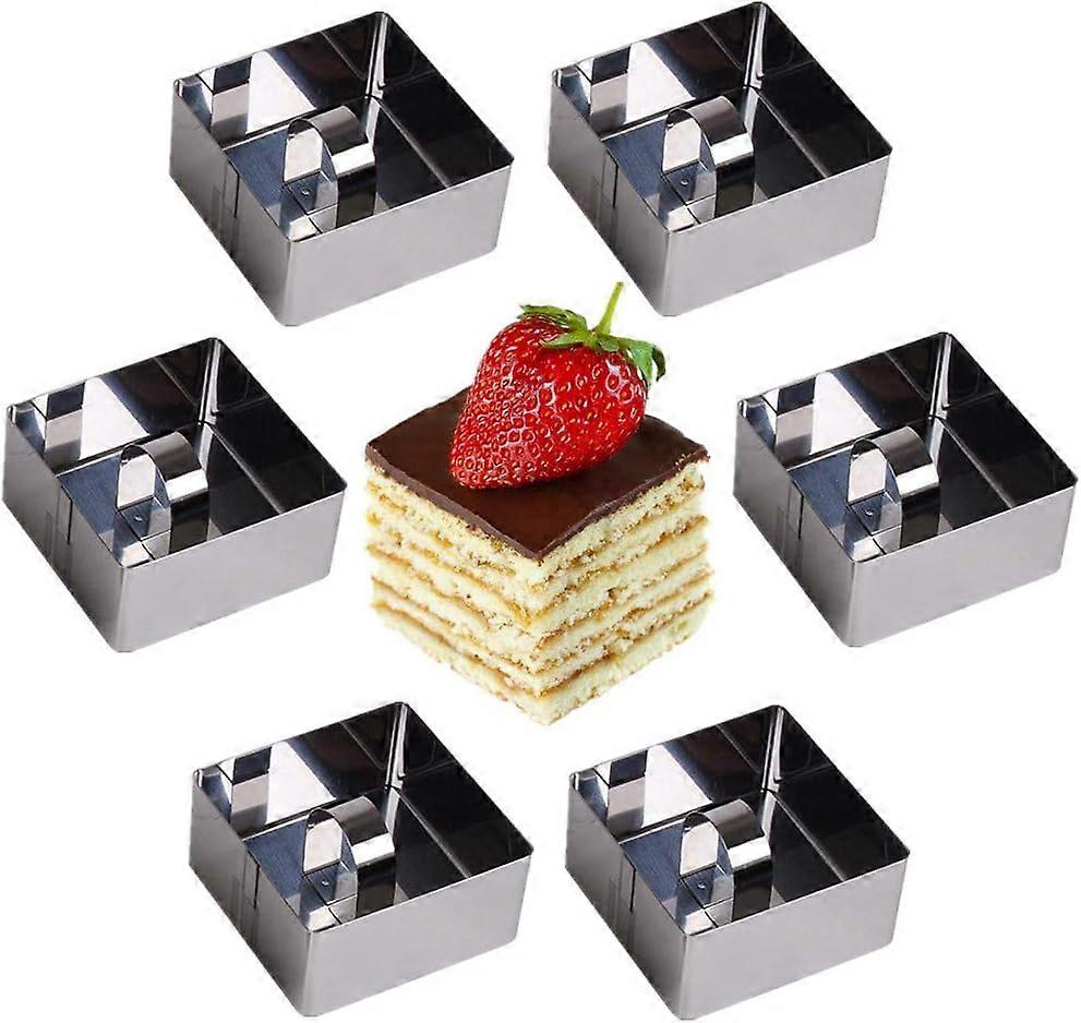 Mousse Rings Stainless Steel Cake Circle Cake Mold with Pusher, 8cm Diameter, Pack of 6 Square