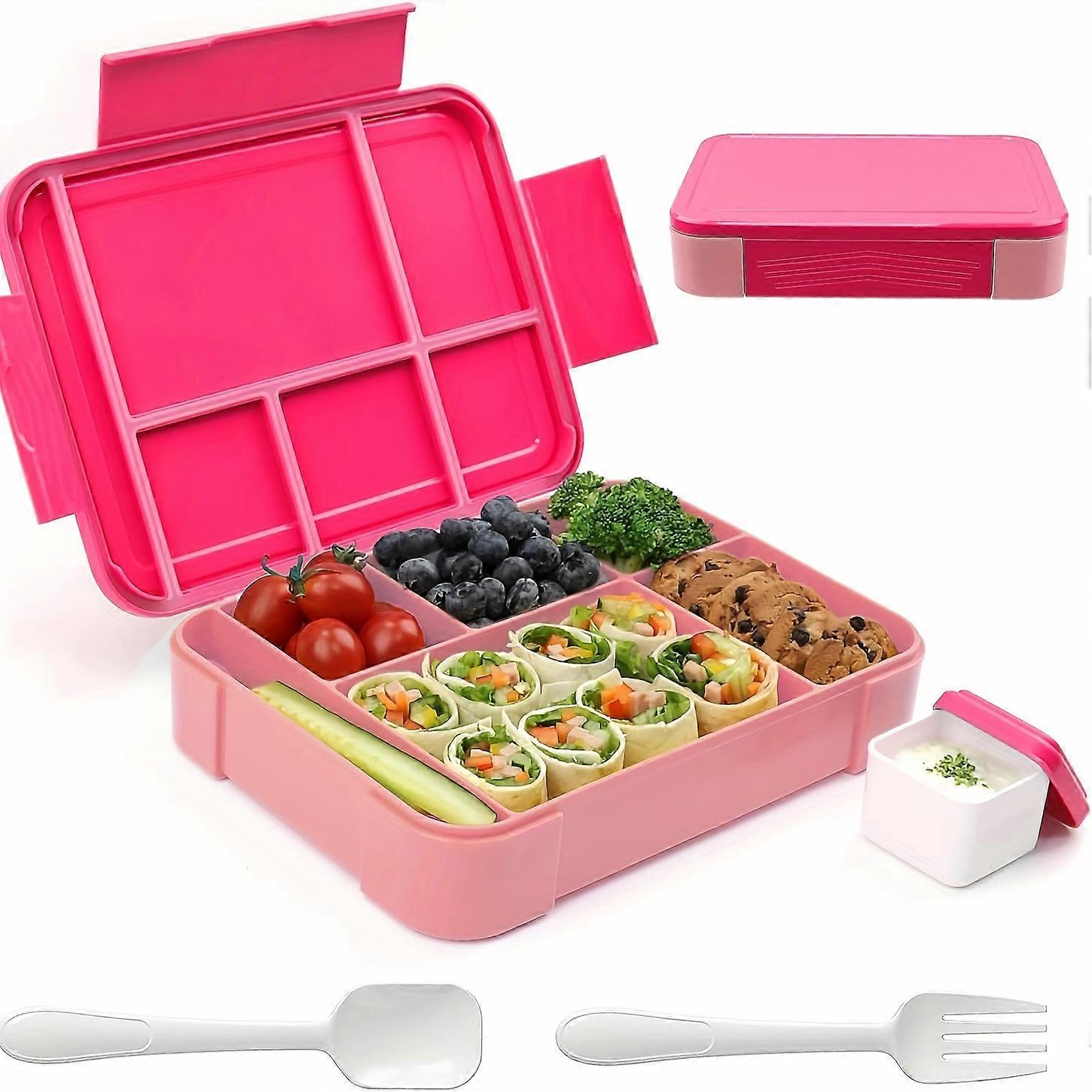 5-Compartment Spill-Proof Bento Lunch Box with Reusable Spoon & Sauce Container - Microwave Friendly, Easy-to-Clean