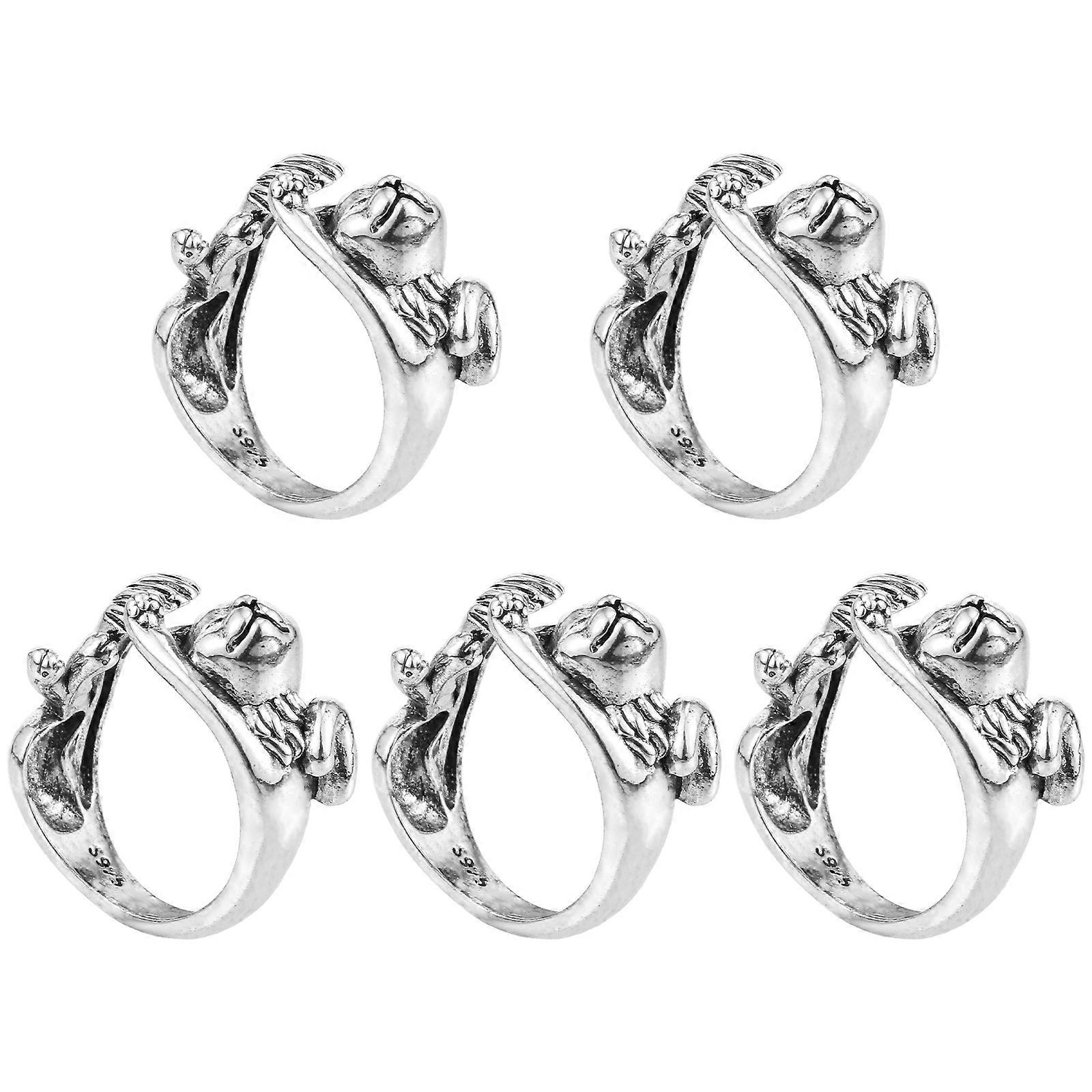 5pcs Crochet Ring Adjustable Knitting Loop Accessories Cat Shaped Open Ring