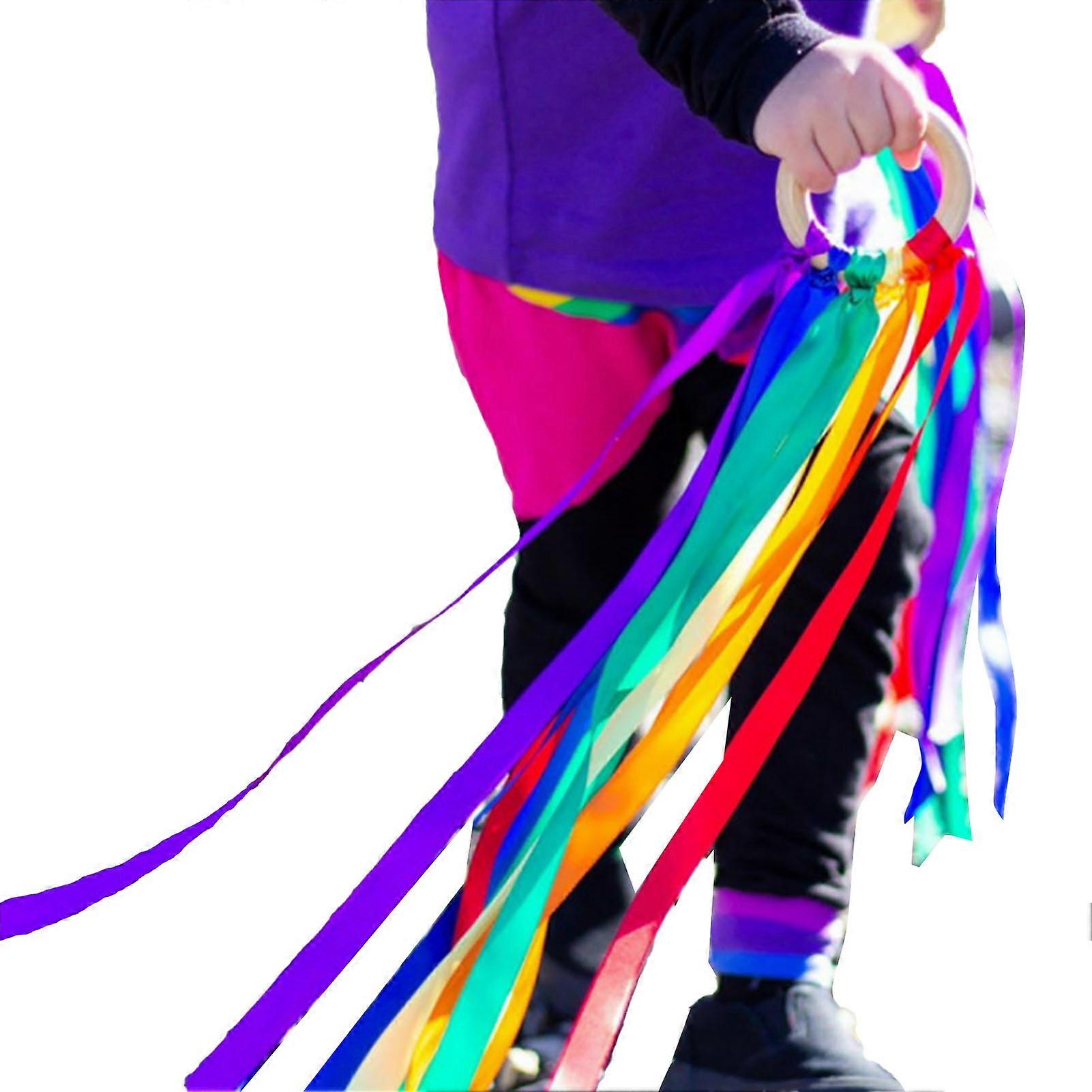 עפיפון סרט יד טבעת עץ צבע בהיר צעצוע חושי חינוכי סרט סטרימר עפיפון לריקודים בחדר משחקים סוג 1 (ללא פעמון)