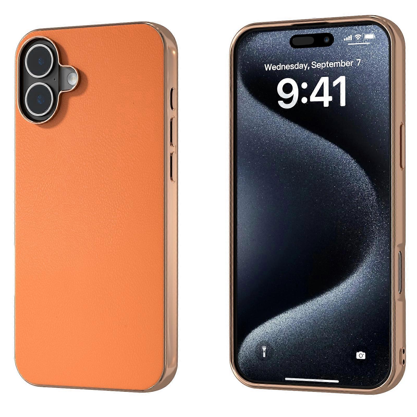 PU Leather Plating Frame Phone Case For iPhone 16 Plus