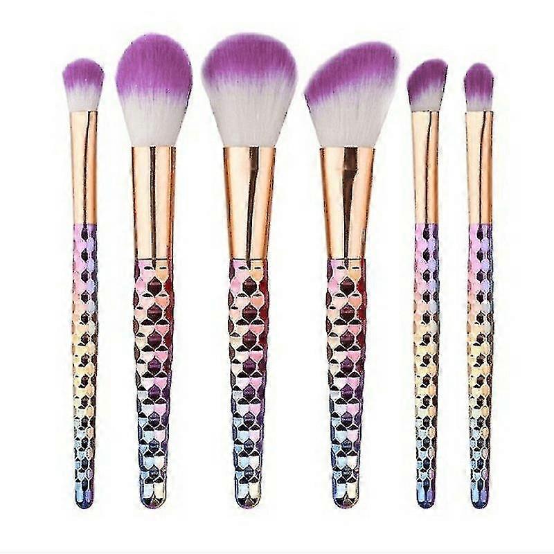makeup brush set, 6 brushes-rainbow colored