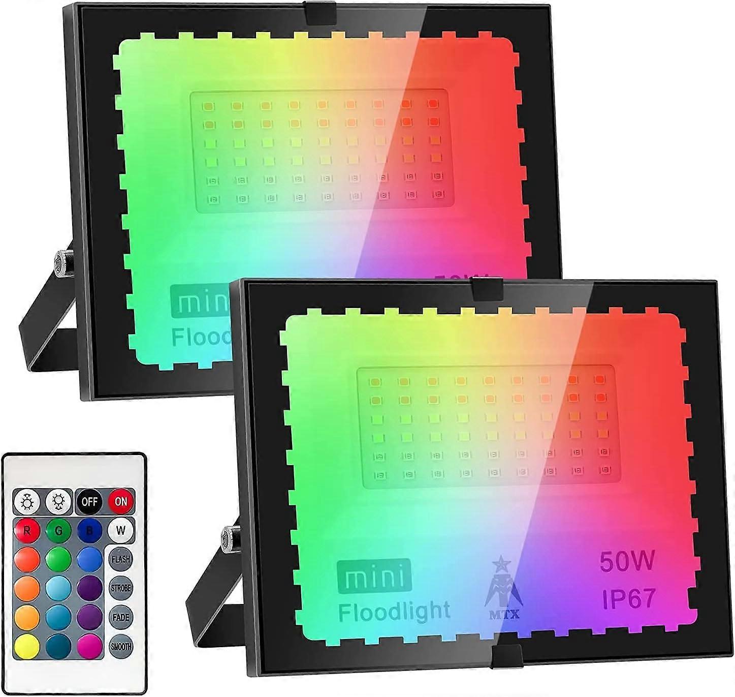 TCGG-50w RGB LED屋外スポットライトリモコン付き屋外スポットライト、屋外LEDビーコン白色光、庭のコルタイルガレージ用IP67防水[e