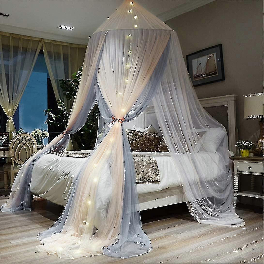 Contrast Color Bed Curtain Double Layer Polyester Sheer Mesh Dome Bed Canopy Round Hoop Princess Mosquito Net For Twin Full Queen King Size Bed
