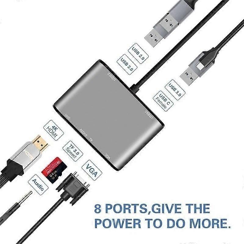 USB C Hub 8 In 1 Type C 3.0 To 4K HDMI compatible Adapter Docking Station VGA TF Card Audio PD 100W for MacBook Huawei P20 P30