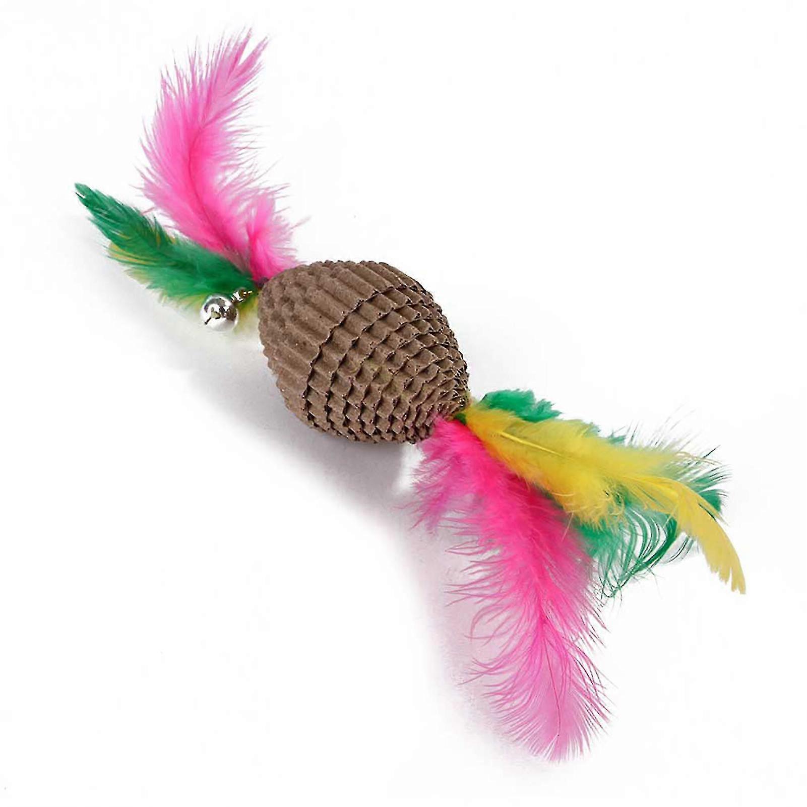 SDIGV 1Pc Pet Corrugated Paper Scratching Cat Funny Toys with Feather Mini Teaser