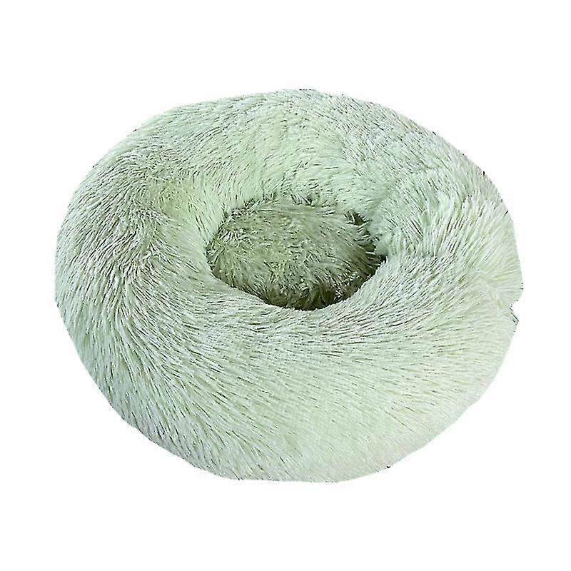 Dog and cat pet litter round plush kennel cat litter autumn and winter pet bed dog mat cat mat pet mat outer diameter 23.7 inches (light green)