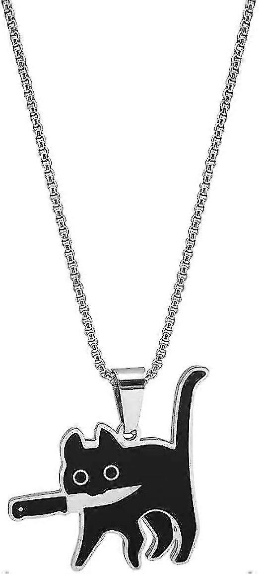 Collier chat, pendentif chat tueur noir, chaton avec couteau, collier chaton mignon pour les femmes, cadeaux de collier pendentif animal mignon