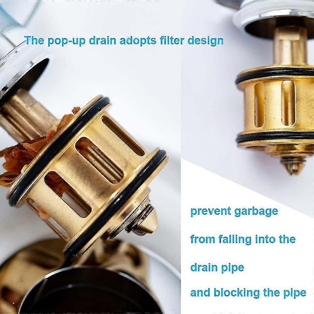 Yaju Brass Pop Up Sink Drain, Bathroom Waste System With Overflow, Basin Drain, (1pcs)