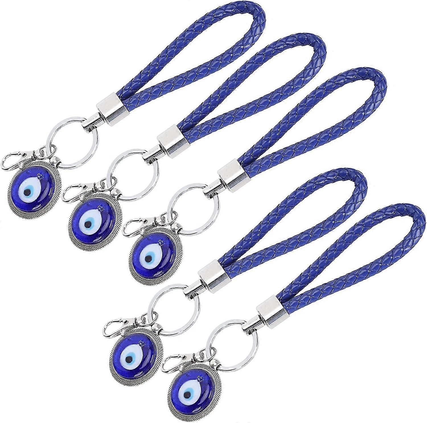 5pcs Evil Eye Keychain, Lucky Eye Keychain Blue Turkish Amulet Pendant Keyring