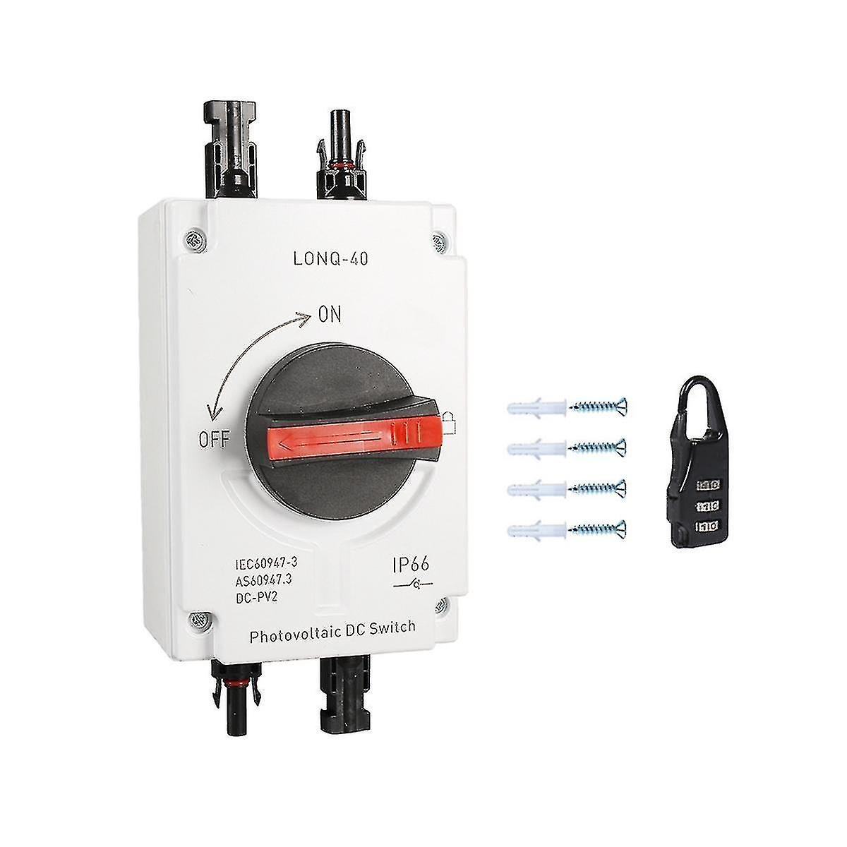 PV Solar Photovoltaic Disconnect Switch, LONQ-40 DC Isolator Solar Switch IP66 Waterproof DC1000V 3