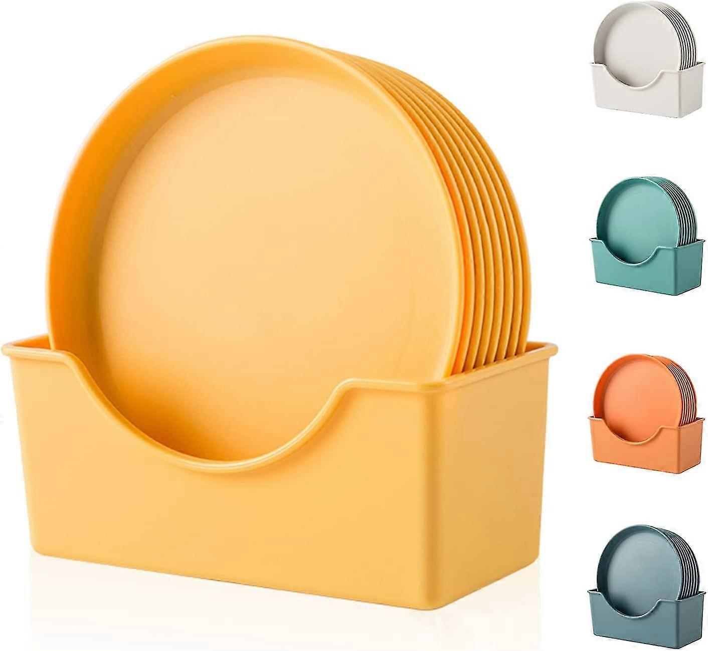 Set Of 8 Round Plates For Aperitif With Storage Drainer, Cake Plates, Dessert Plates, Salad Plates, Small Service Plates (yellow)
