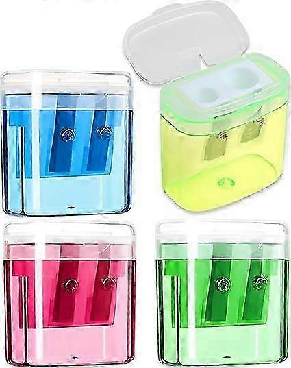 4 قطع مبراة قلم رصاص - مبراة يدوية بالقلم الرصاص مع غطاء مبراة قلم رصاص مزدوجة الفتحة المحمولة للأطفال طلاب المدرسة لوازم المكتب المنزلي (رع