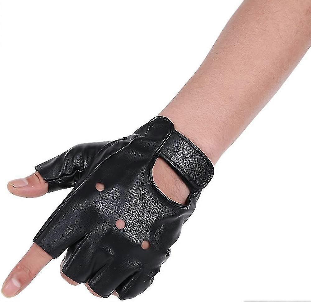 Men Pu Leather Gloves Steampunk Gothic Half Finger Hook-loop Mittens