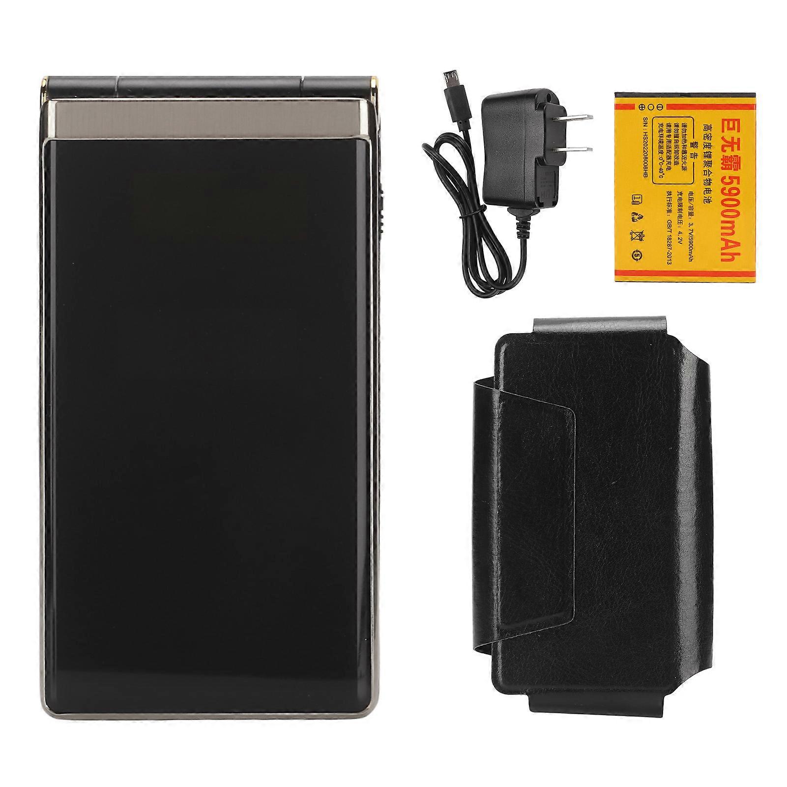 シニア折り畳み式電話2GビッグボタンアイコンデュアルスクリーンSOSボタン大容量携帯電話USプラグ100×240Vブラック